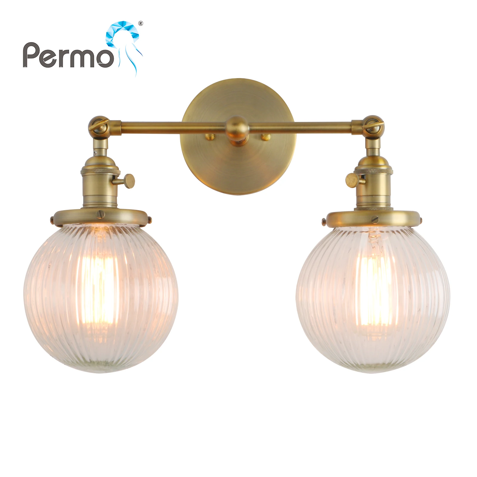 Permo Vintage  with Globe Glass Shade 2 Lights Wall Sconces Double Head Wall Lights with Switch Retro Style Rustic Wall Lamps