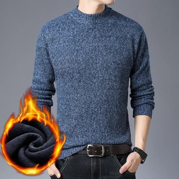 

Mens Knit Tops Sweater Pullover Basic O Neck Fleeced Thick for Autumn Winter Crossed Solid Fashion Casual BO26391217