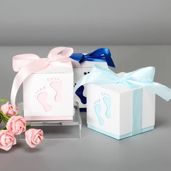 

5pcs/lots Baby Feet Shape Candy Boxes Gift Box For Baby Shower Baptism Birthday First Communion Christening Easter Decoration