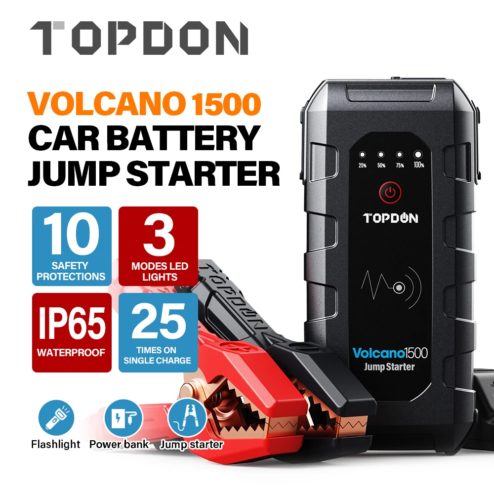 TOPDON V1500 12V стартер для прыжков на открытом воздухе аварийное освещение батарея
