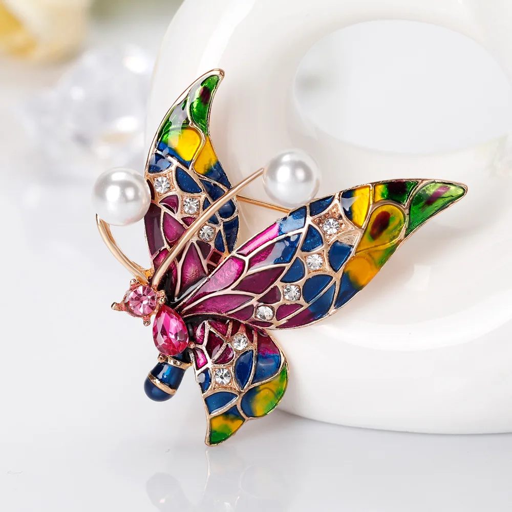 

Retro Oil Drop Brooch Fashion Diamond Set Coloured Drawing Insect Butterfly Corsage Women's AliExpress Hot Sales-