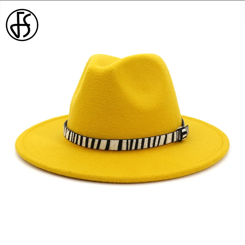 Женская шерстяная шляпа FS Классическая желтая с широкими полями для церкви и