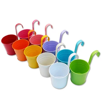 

Metal Flower Pot Flower Bucket Garden Flower Pot with Drain Hole, Detachable Hook (10 Pcs)
