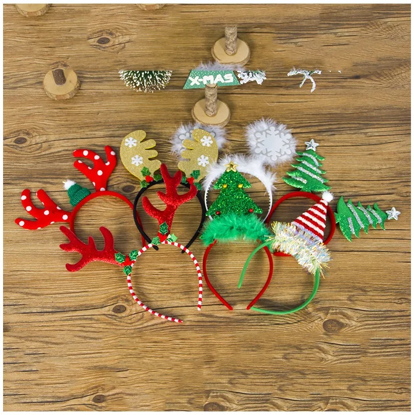Рождественские обручи с оленьими рогами Снежинка голова пряжки взрослых детей Рождественская елка головные уборы
