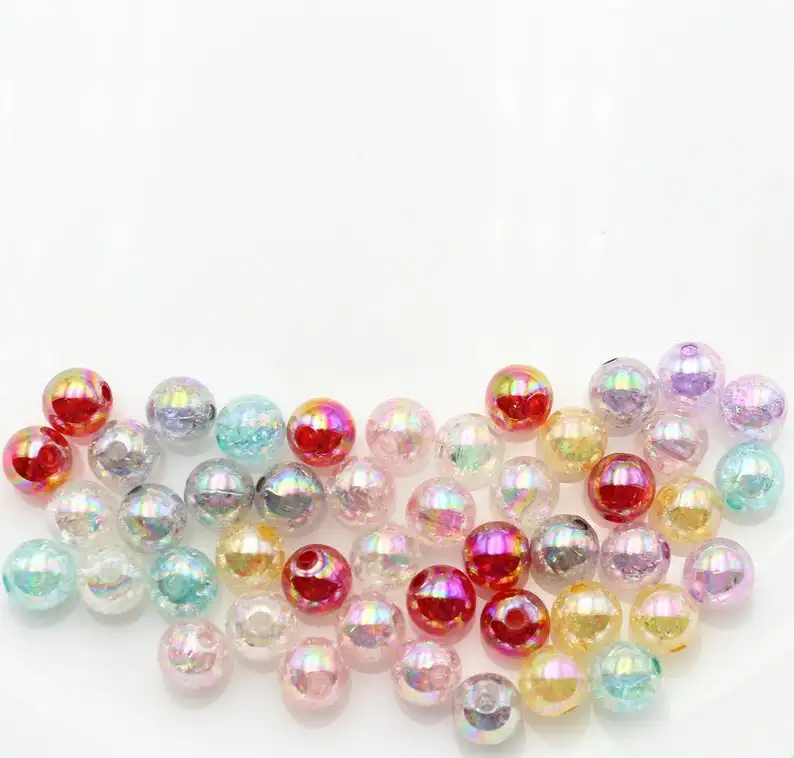 150pcs mix AB color with holes Round Crackle Acrylic Loose Spacer Beads For Jewelry Making DIY Necklace Bracelet Charms Earring