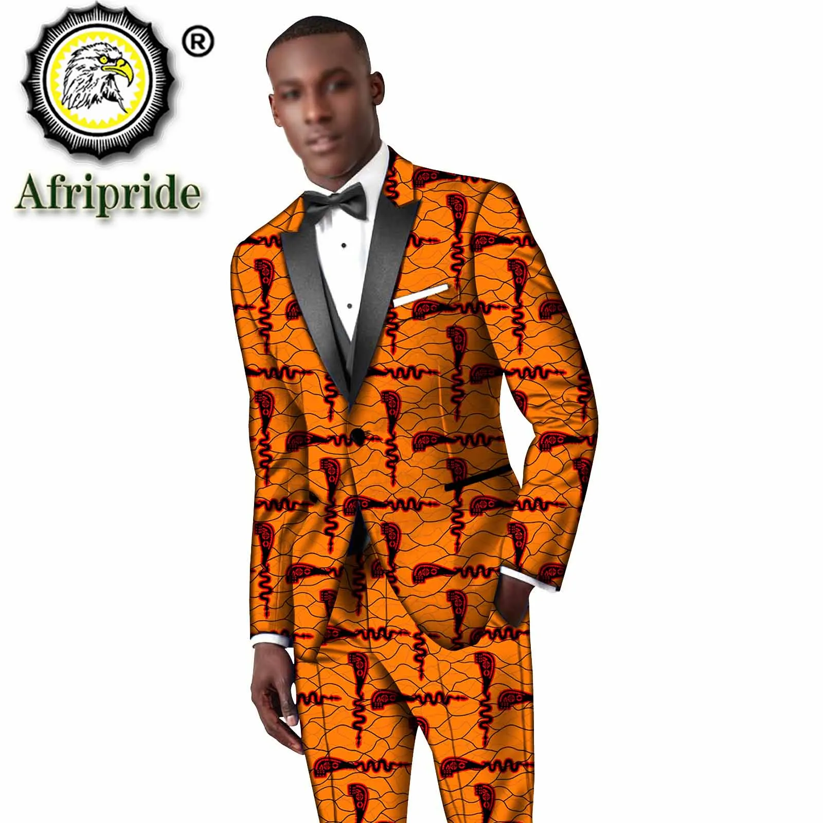

African Suit for Men 2 Piece Classic Fit Print Jacket Blazer and Pleated Pants Set Dashiki Outfit Slim Fit Attire S2016054