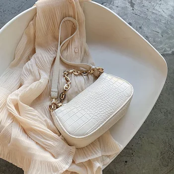 

Fashion Crocodile Pattern Baguette bags MINI PU Leather Shoulder Bags For Women 2020 Chain Design Luxury Hand Bag Female Travel