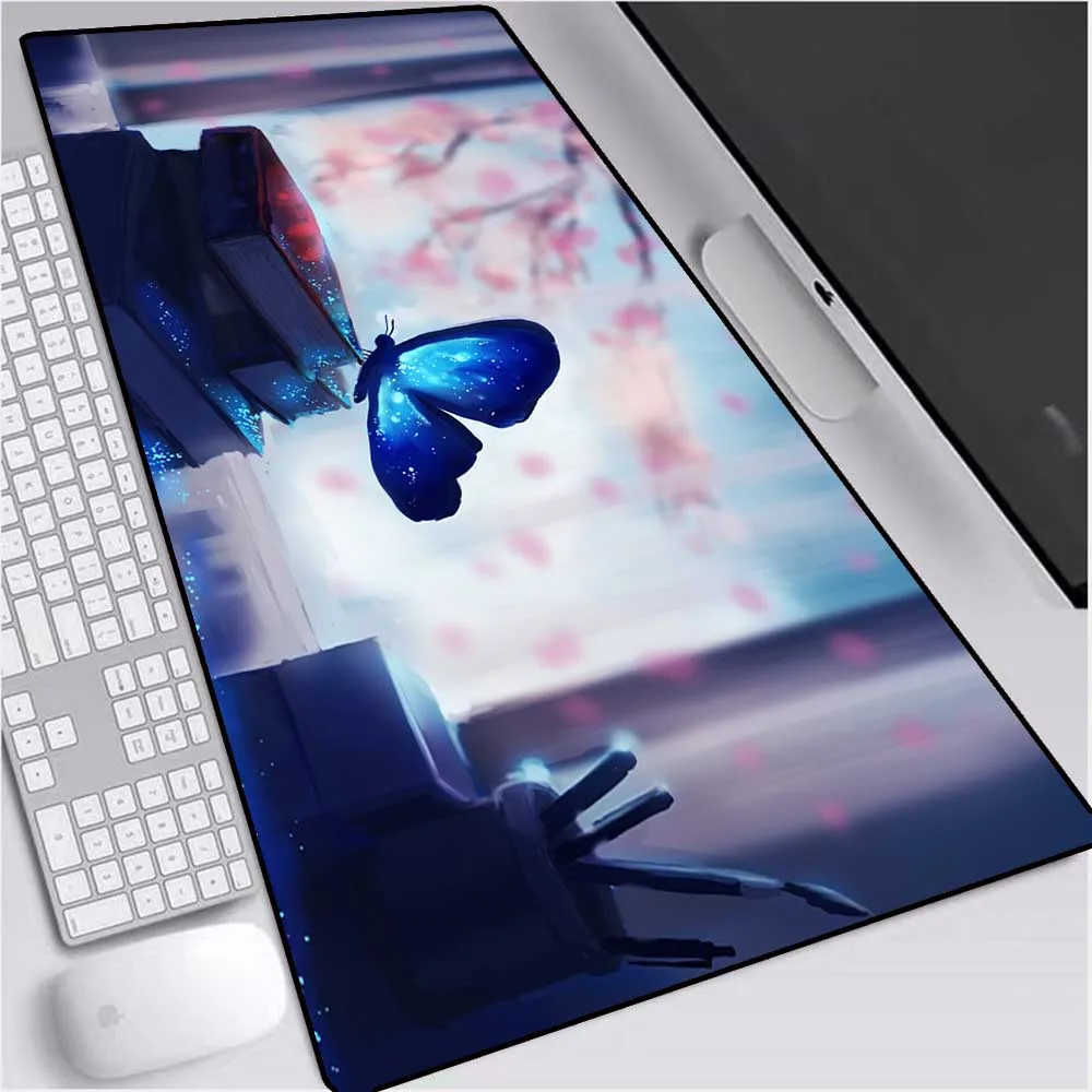 

Mairuige Beautiful Butterfly on The Book Game Lock Edge Large Waterproof Mouse Pad Desk Pad Size 30x80cm 40x90cm Gaming Mousepad