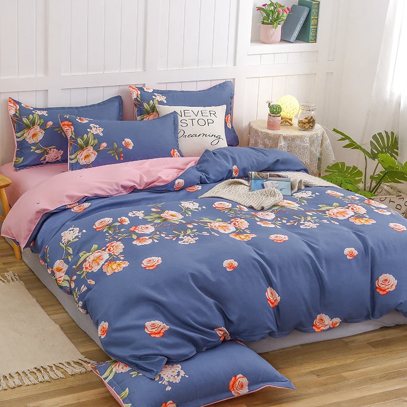 

Hibiscus Duvet Cover Set 4pcs Bedding Set Luxury Print Stripe Grid Double Queen King Pillowcase Simple Quilt Cover Bedclothes