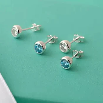 

Woman Earring S925 Sterling silver Jewelry Round single Zircon Stud Golden silver colour Rose gold Optional Valentine's Day gift