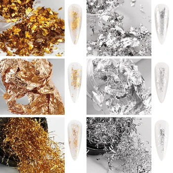 

1 Box Glitter Aluminum Flakes Mirror Irregular Nail Foils Paper Gold Silver Nail Paillette Chrome Pigment Nail Art Decorations