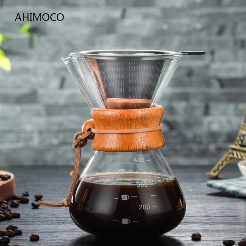 

400ml Classic Coffee Pot High Resistant Glass Manual Coffee Maker Espresso Coffee Machine With Stainless Steel V60 Filter Pot