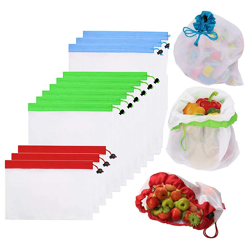 

Reusable Mesh Produce Bags Set of 12, Eco Friendly Mesh Bags with Tare Weight Tags and Drawstring, For Fruit, Vegetable and Toys