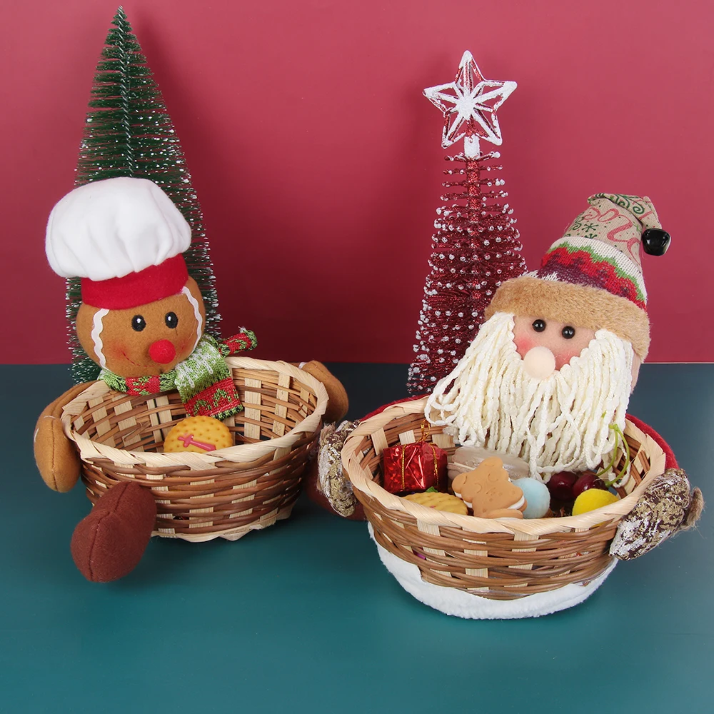 1 шт. Рождественская бамбуковая корзина для конфет, сумка для печенья, тканевая коробка для хранения, Санта-Клаус, Снеговик в форме оленя, детский подарок, инструменты для украшения дома