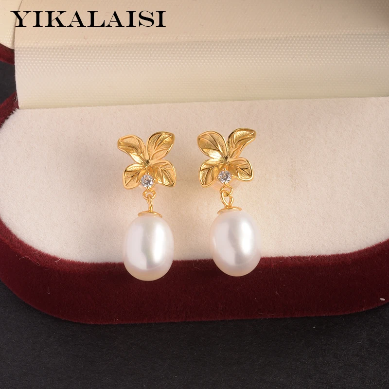 

YIKALAISI 925 Sterling Silver Earrings Jewelry For Women 8-9mm Drop Shape Natural Freshwater Pearl Earrings 2021 New Wholesales