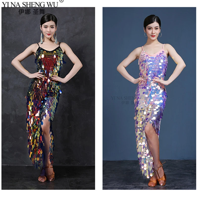 Длинное Цыганское Платье сексуальный блестящий топ для бальных танцев женский
