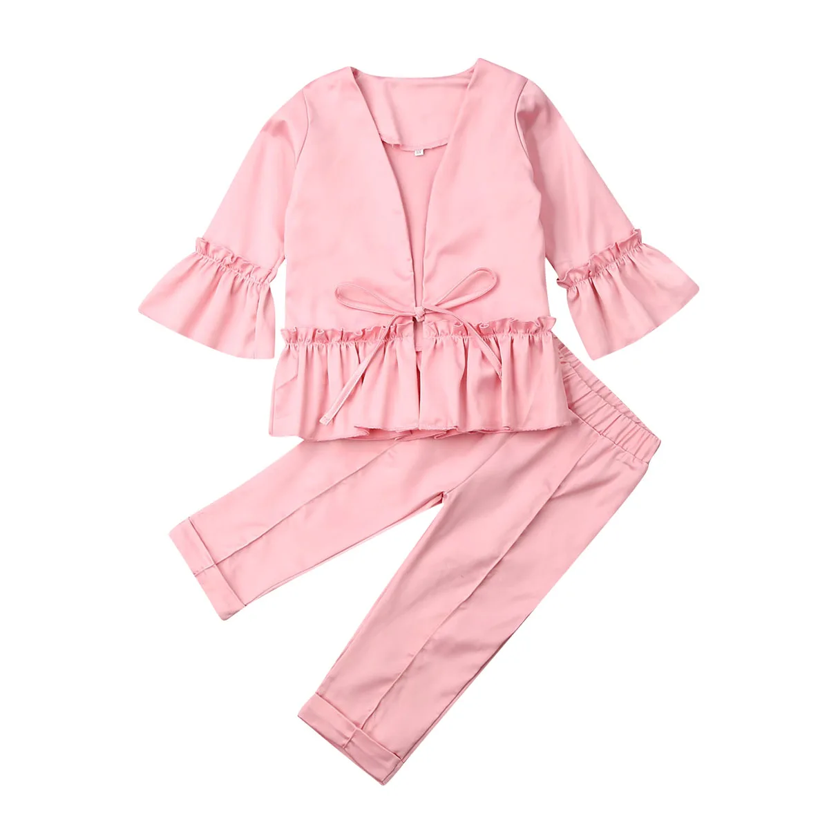 Комплект из 2 предметов; От 2 до 7 лет для маленьких девочек; элегантная официальная одежда; куртка с длинными рукавами; пальто+ штаны - Цвет: Розовый