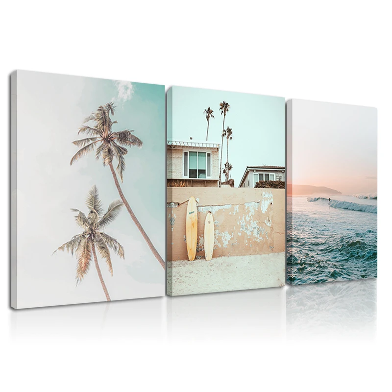 California Surf Art Набор из 3 картин Настенная картина в рамке для гостиной Летний