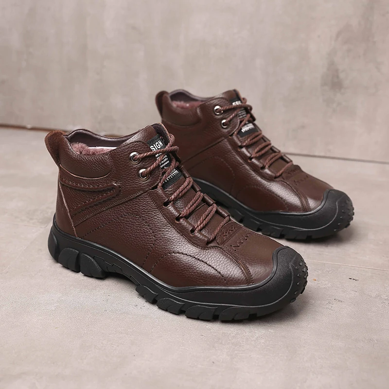 

Leather Winter Boots Men Plush Warm Snow Boots Krasovki Men Casual Shoes Outdoor Comfortable Sneakers Botas Hombre High Quality