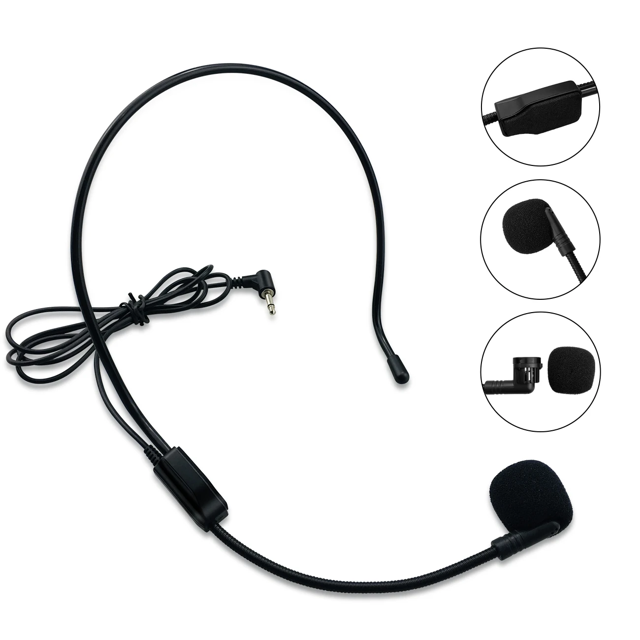

Head-mounted wired microphone for portable voice amplifier audio speaker