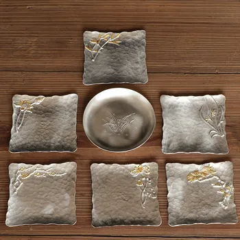 

Tin Placemat Cup Holder Vintage Metal Drink Coasters Round Square Tray Tischset Tea Pot Placemats Home Dining Table Decor