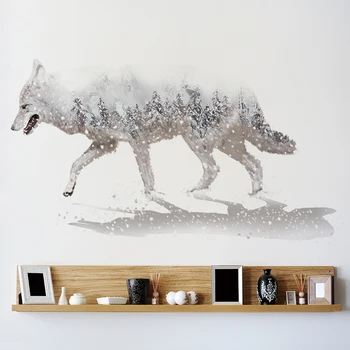 

[shijuekongjian] White Snow Wolf Wall Sticker DIY Animal Mural Decals for Living Room Baby Bedroom Home Decoration Muursticker