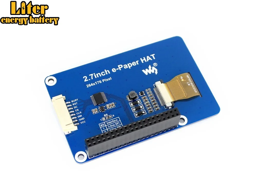 Waveshare 2,7 ''E-paper, 264x176, 2,7 дюймов E-Ink display HAT для Raspberry Pi 2B/3B/Zero W, цвет: черный, белый, SPI интерфейс