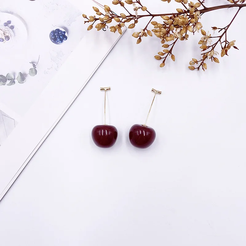 Korean Sweet Cherry Earrings Long statement Earrings for Women Acrylic Resin Colorful Fruit Dangle Earring Red Blue Pink Cherry