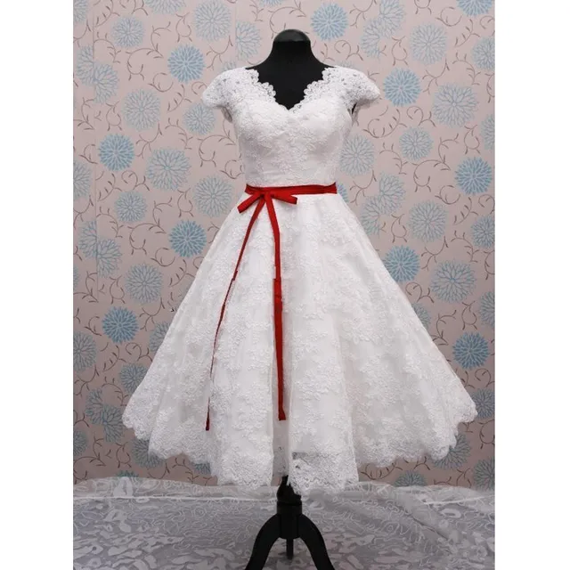 red tea length wedding dress
