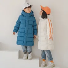 Детский плотный длинный пуховик для мальчиков и девочек; теплый пуховик для малышей; сезон осень-зима; Модная хлопковая ветрозащитная куртка