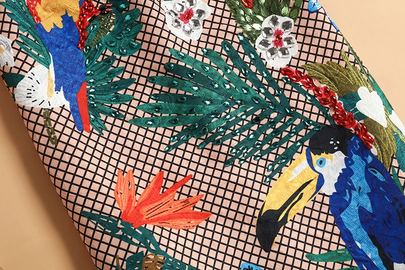 MIUXIMAO, высокое качество,, весеннее платье, новейшая мода, без рукавов, попугай, цветок, бриллианты, выше колена, Повседневное платье для женщин, Vestidos