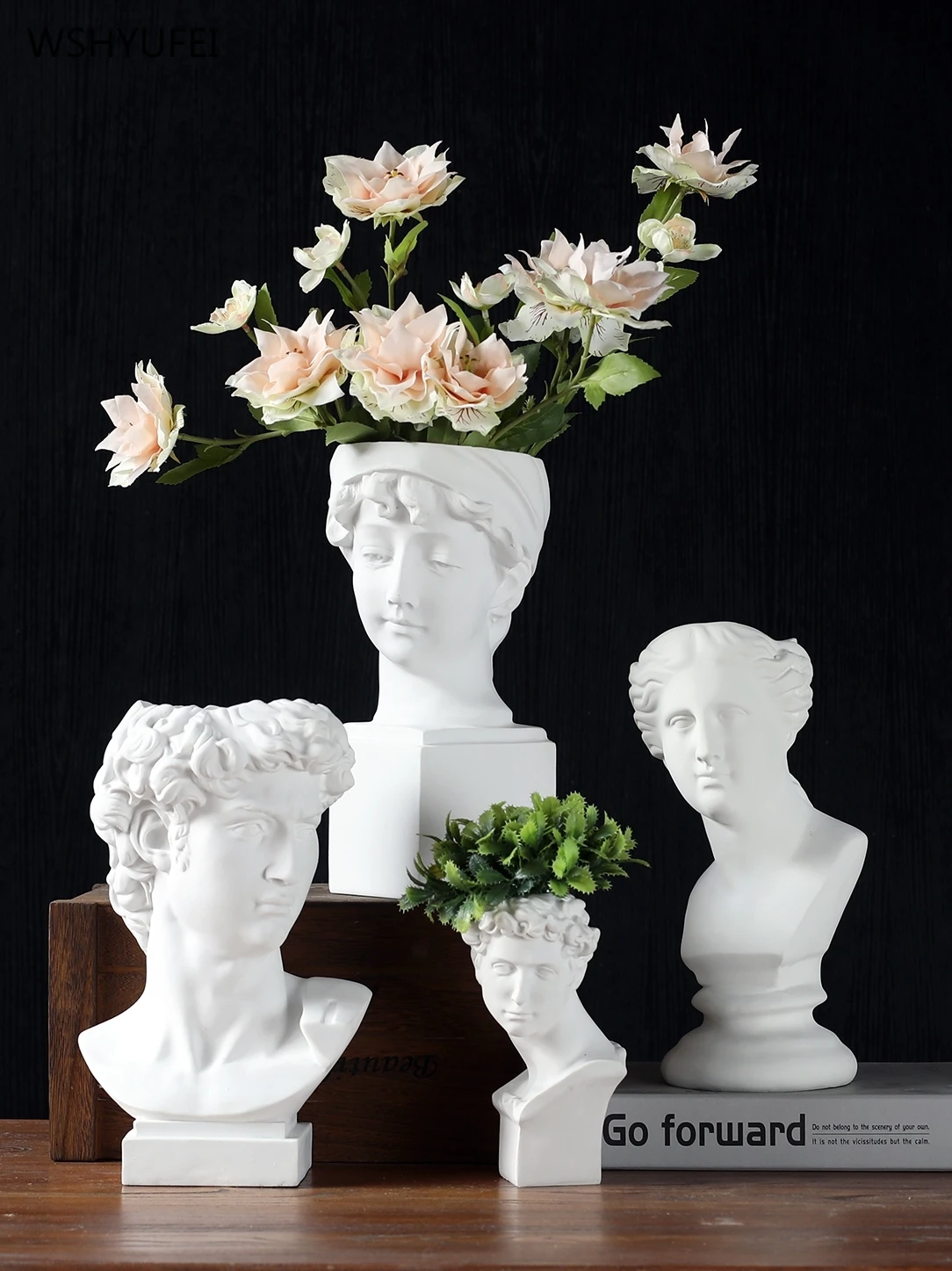 Ancient Greek White Resin Flowerpot Portrait Decoration Gypsum David Vase Dry Flower Simulation Sculpture Soft Garden Ornament