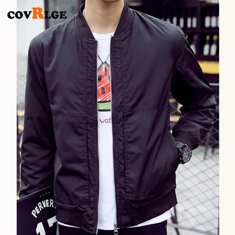 

Covrlge Baseball Jacket Men Spring Autumn Casual Solid Slim Zipper Bomber Jackets Men Overcoat Mens Thin Pilot Jackets MWJ151