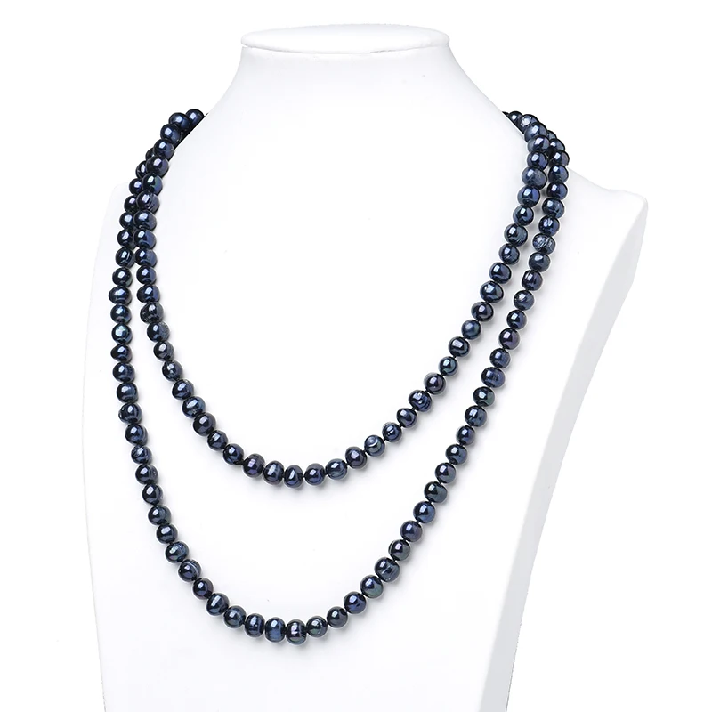 80/120cm Long Pearl Necklace Black beads Genuine Natural Freshwater Sweater Chain For Women Jewelry fashion Gift | Украшения и