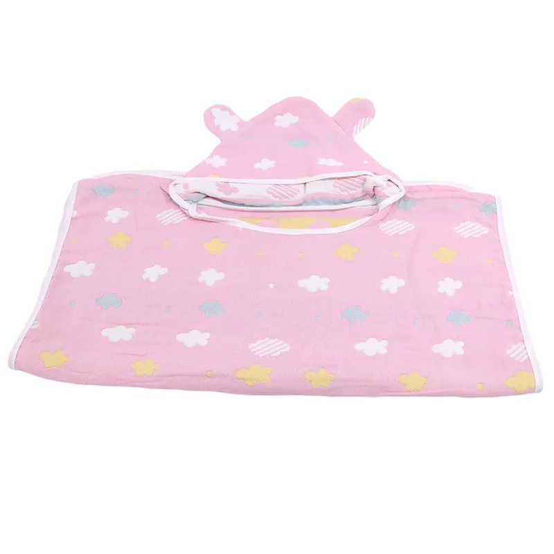 Cloud pink Четырехслойное хлопковое Марлевое банное полотенце для младенцев, без флуоресцентных плащей с капюшоном, банное полотенце для детского сада - Цвет: Cloud pink