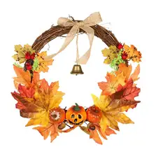Halloween Wreath Pumpkin Maple Garland Artificial Door Wreath for Halloween Thanksgiving Decor1