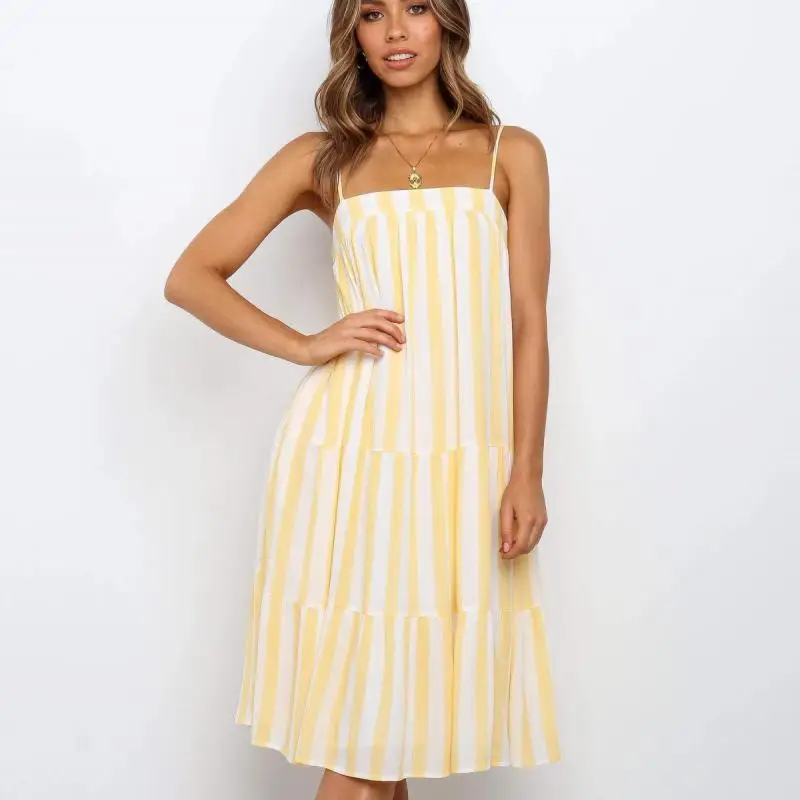 Women's Straps Stripe Dress Bohemian Casual Dresses 2020 Spring Summer New Stitching Women Dress Vestidos Womens Party Dresses