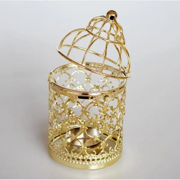 Metal Hollow Birdcage Candle Holder Tealight Candlestick Romantic Night Light Candle Holder Hanging Birdcage Candle Holder