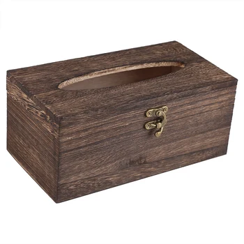 

Home Kitchen Wooden Plastic Tissue Box Country Rustic Brown Torched Wood Bathroom Facial Tissue Box Holder Napkin Dispenser