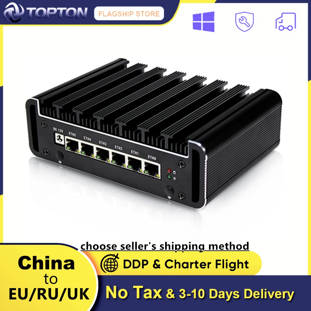 Мини-ПК Topton без вентилятора 6LAN Core i7 7500U i5 7200U 6 Intel i211AT Nic AES-NI RJ45 COM pfSense роутер Linux |