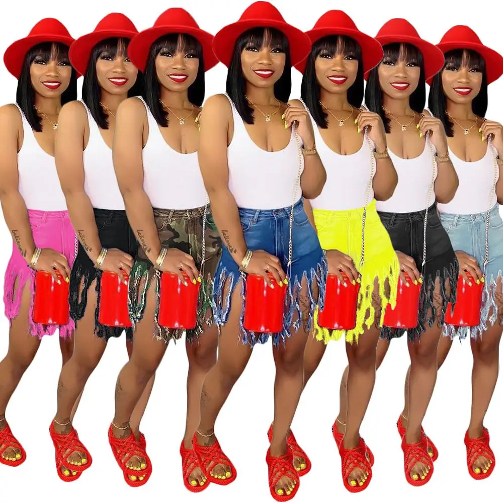 

Sexy fringed sanding women's casual zip button denim straight shorts cross-border 2019