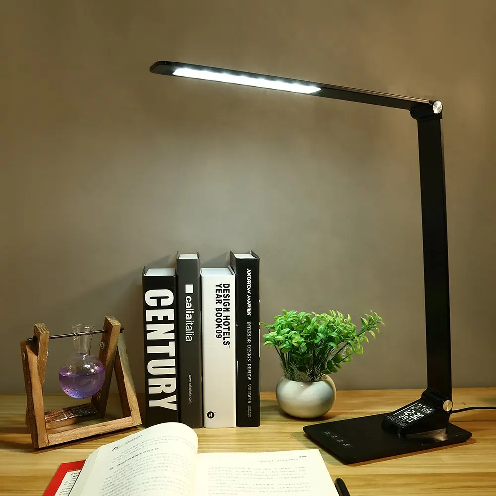 

Office Lamp With Usb Charging Port,Led Desk Lamp With Calender&Time&Alarm,For Home Office Lighting,Touch Control,3 Lighting Mode