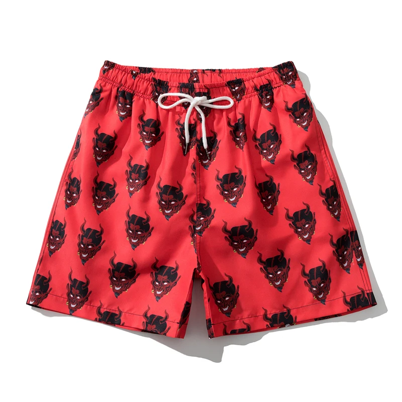 Pantalones cortos con estampado de diablo para hombre, ropa de calle con cordón, pantalones cortos de cintura elástica, ropa de playa para hombres, pantalones cortos de playa sueltos para exteriores