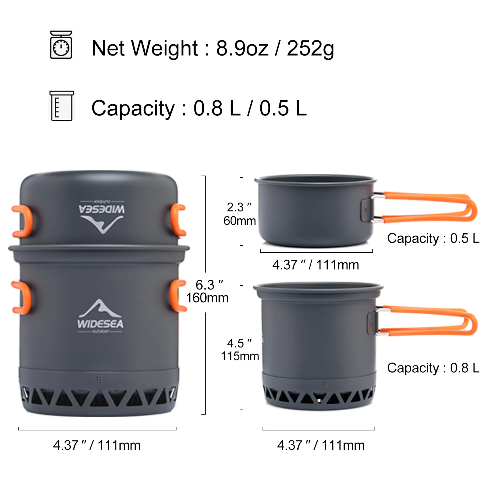 Widesea kemping Izzítócsésze 1.3L 2.3L cookware kültéri Főzés Főzőedény állítsa Gabalyodik Tűzhely utazási Edények és evőeszközök Turista konyhai Házi eszköz berendezések