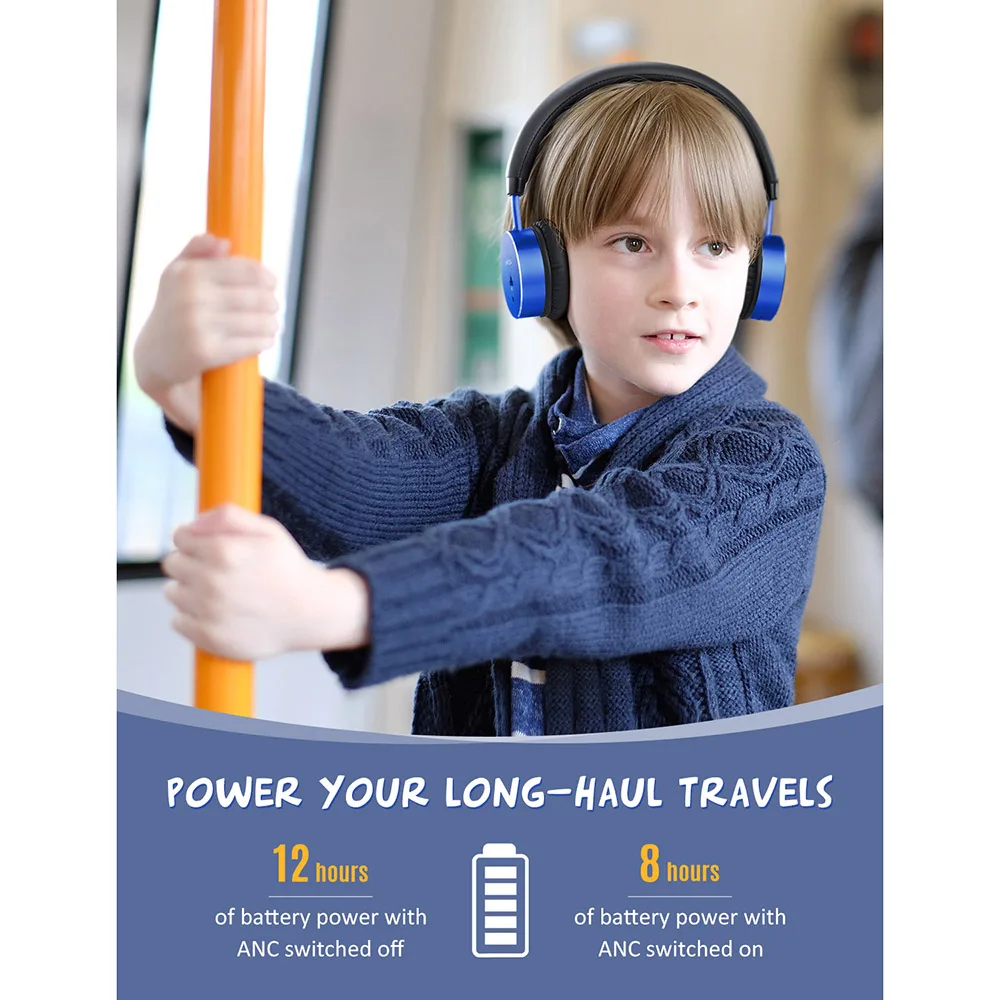 Mpow NCH1 Bluetooth 5 0 Headphone Acitve Noise Cancelling Wireless Headet Volume Limited Kids Headphone 12 Hours Playtime For PC