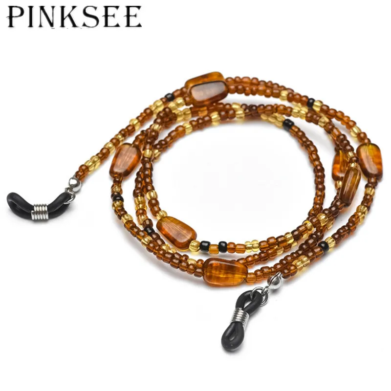 Pinksee, модные, ретро акриловые, коричневые, черные, стеклянные, с бисером, для очков, шнур, держатель, шейный ремешок, для женщин, шикарный шнурок для очков, цепочка