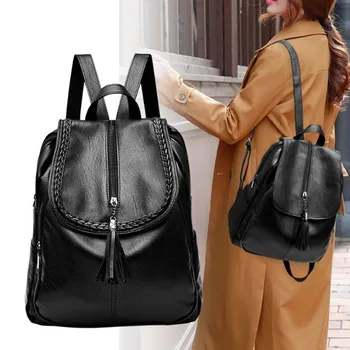 

Black backpack woman 2020 new casual simple soft leather large capacity backpack PU Bag women lady bag bag free shipping bag