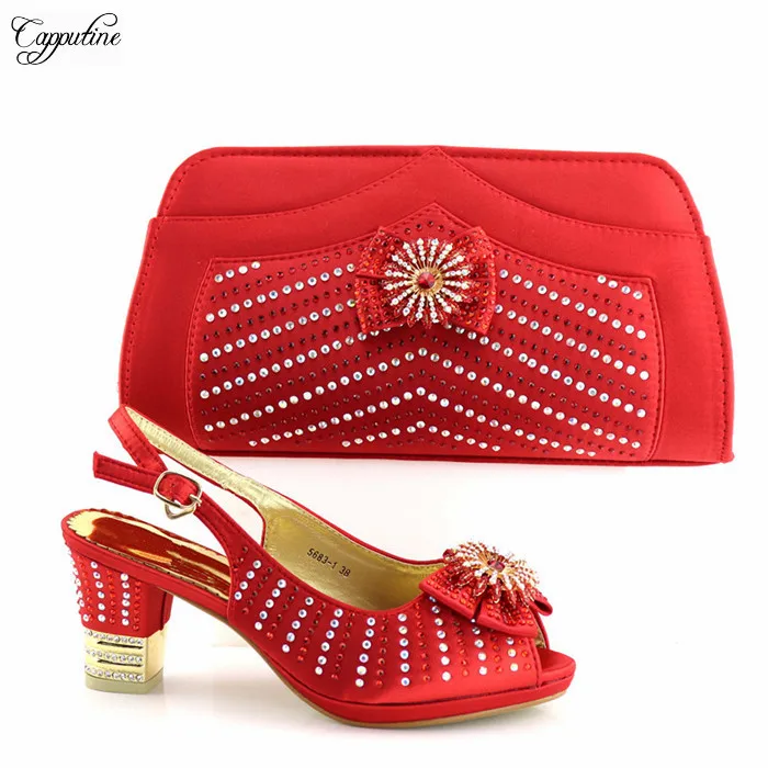 

Popular red high heel sandal shoes nice matching with handbag sets for wedding 5683-1 heel height 7cm