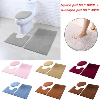 

3PC Bathroom carpet and toilet cushion kit Ultra solid color soft microfiber water-absorbing anti-skid for bathroom shower toile