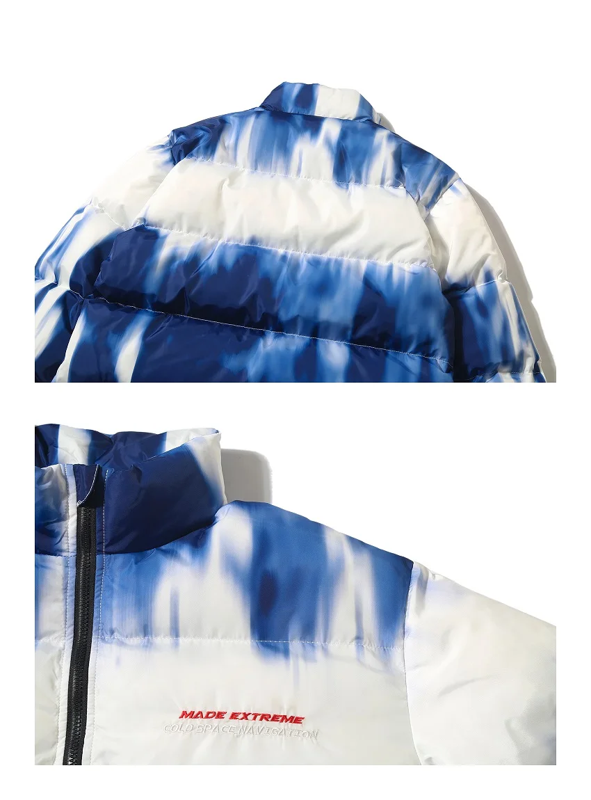 Tie Dye толстые теплые куртки для мужчин/женщин хип-хоп зимние толстые парки Harajuku блочная ветровка уличная теплая куртка пальто верхняя одежда